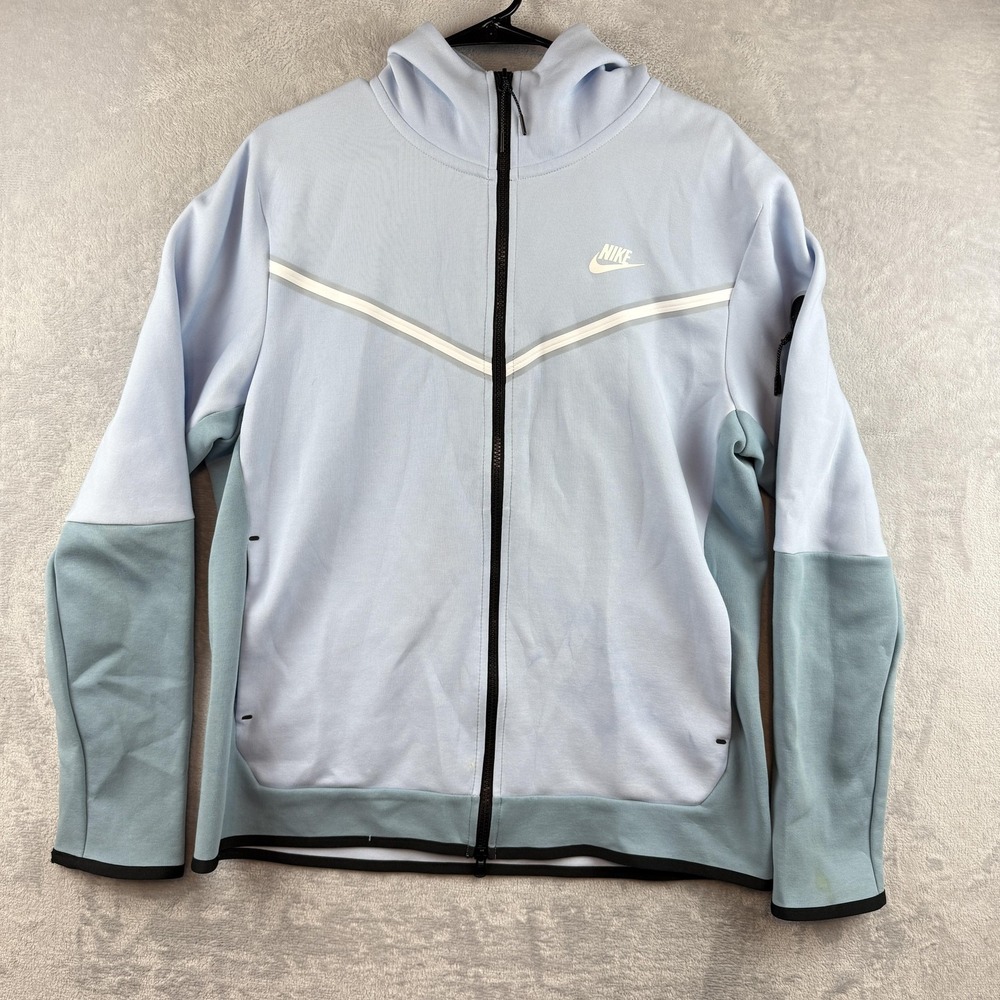 Nike Jacket Mens Large Blue Tech Fleece Full Zip Hoodie Athletic Sweatshirt - Picture 2 of 14